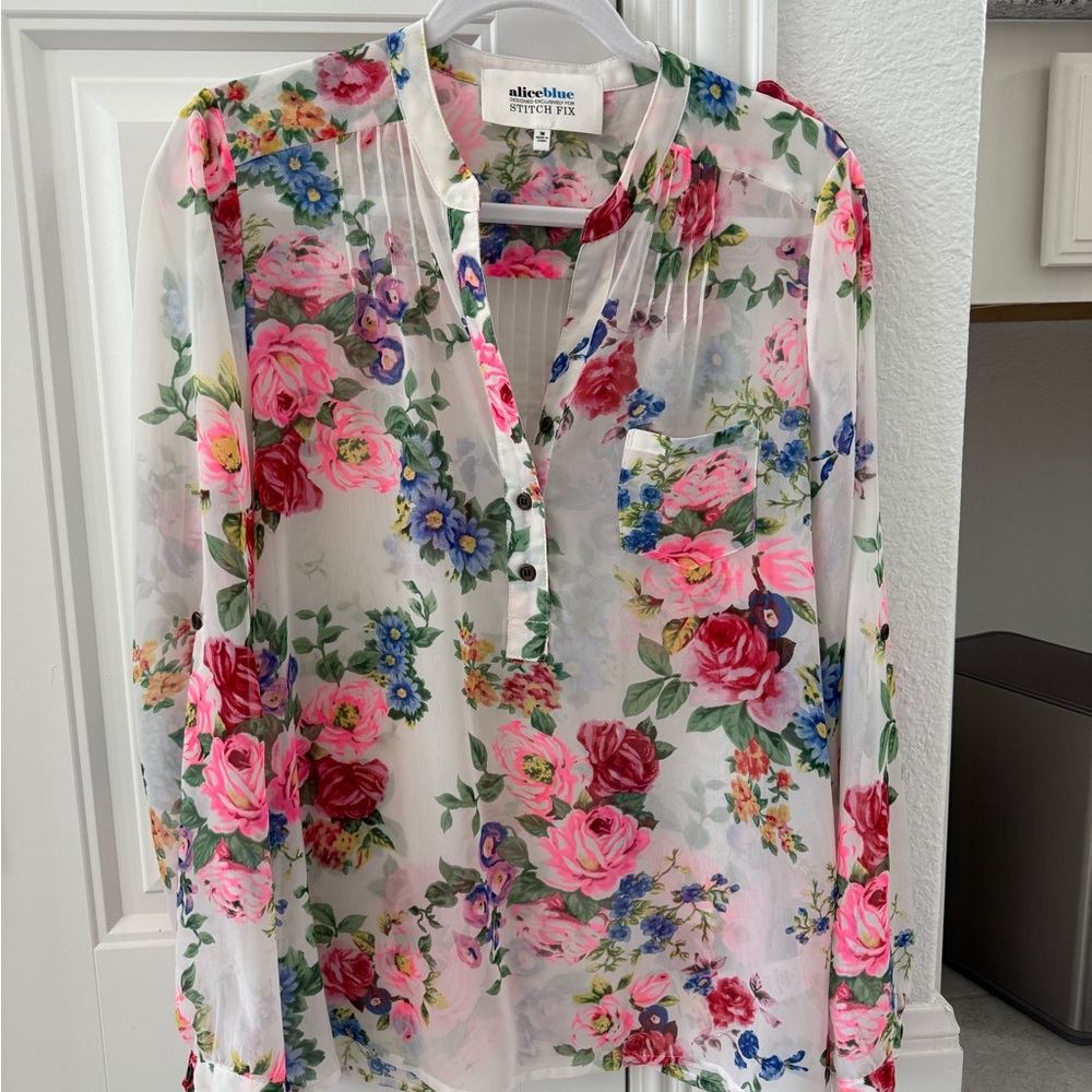 Alice Blue Floral Sheer Blouse - Pink and Blue